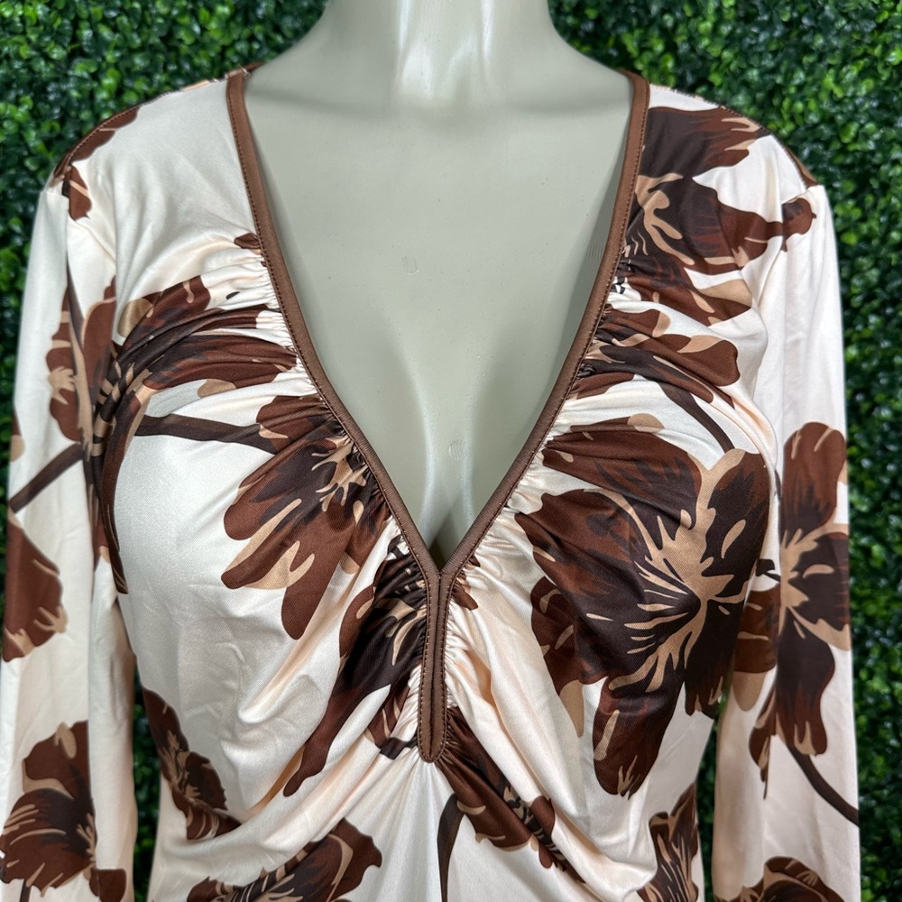 Nwt Commense Floral v neck maxi Long Sleeve Dress - Cream and Brown - Picture 8 of 16